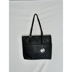 Michael Kors Jet Set Signature Tote Purse Bag Black 15" x 10"